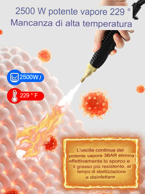 Pulitore a vapore portatile pressurizzato ad alta temperatura da 2500 W